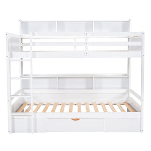 English Elm Twin Twin-Over-Twin Bunk Bed with Built-In Shelves, Full Guardrails, Ladder and Under-Drawer Storage White GX000323AAK