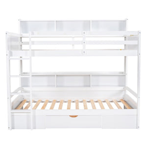 English Elm Twin Over Bunk Bed Pine Wood Frame with Built in Shelving and Storage Drawer White GX000323AAK-1