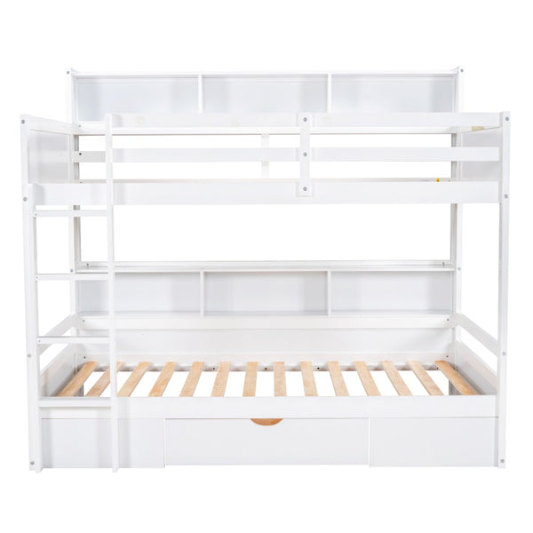 English Elm Twin Over Bunk Bed Pine Wood Frame with Built in Shelving and Storage Drawer White GX000323AAK-1