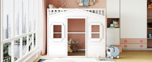 English Elm Full Size Pine Wood Loft Bed with Guard Rails and Ladder for Kids Bedroom LT000337AAK