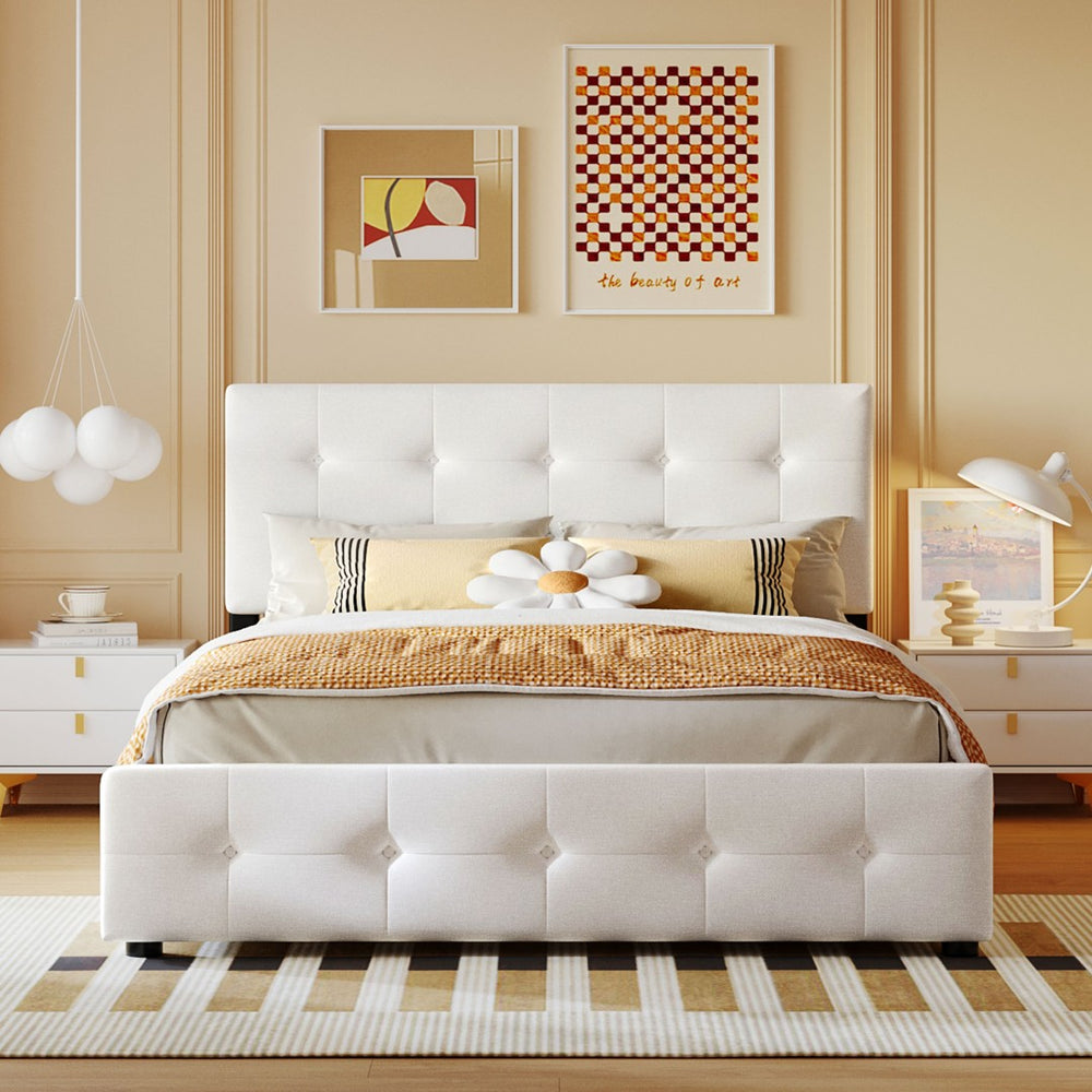 English Elm Upholstered Queen Storage Bed Tufted Linen Headboard Four Drawers No Box Spring LP100114AAK