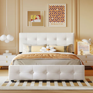 English Elm Upholstered Queen Storage Bed Tufted Linen Headboard Four Drawers No Box Spring LP100114AAK