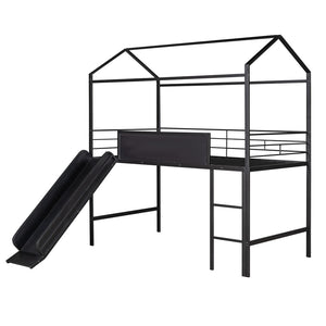 English Elm Metal House Loft Bed Twin Frame with Built-in Slide Writing Board Kids Bedroom MF294384AAB