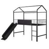 Hearth and Haven Breeze Twin Size House-Shaped Low Loft Bed with 2-Side Writable Board and Slide, Black MF294384AAB