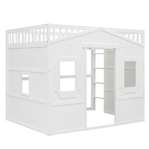 English Elm Full Size Pine Wood Loft Bed with Guard Rails and Ladder for Kids Bedroom LT000337AAK
