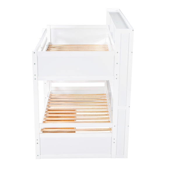 English Elm Twin Twin-Over-Twin Bunk Bed with Built-In Shelves, Full Guardrails, Ladder and Under-Drawer Storage White GX000323AAK