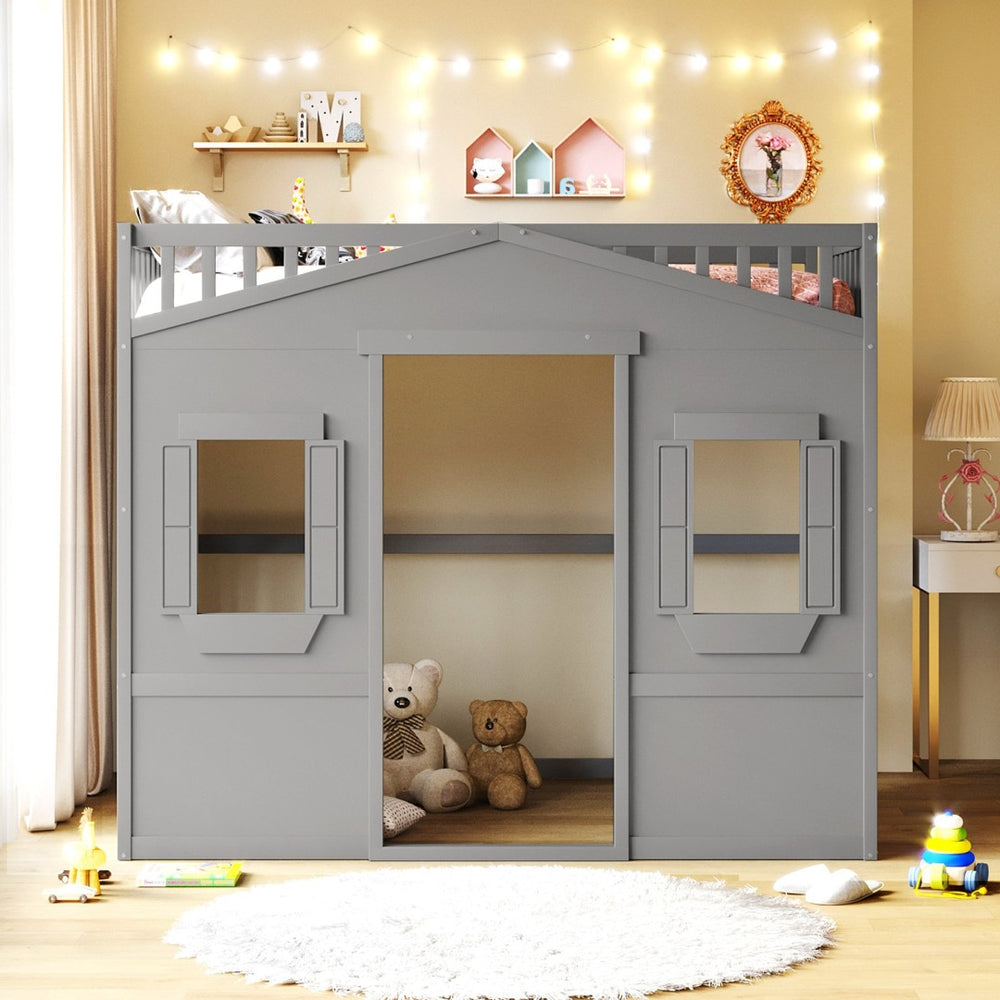 English Elm Full Size Pine Wood Loft Bed with Guard Rails and Ladder for Kids Rooms LT000337AAE