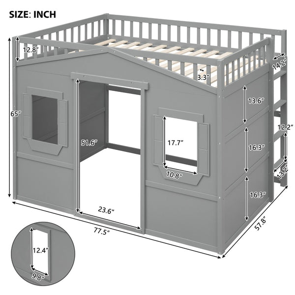 English Elm Full Size Pine Wood Loft Bed with Guard Rails and Ladder for Kids Rooms LT000337AAE
