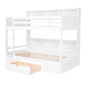 English Elm Twin Over Bunk Bed Pine Wood Frame with Built in Shelving and Storage Drawer White GX000323AAK-1
