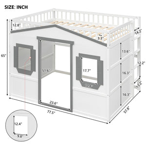 English Elm Full Size Pine Wood Loft Bed with Guardrails for Kids or Teen Bedroom LT000337AAM