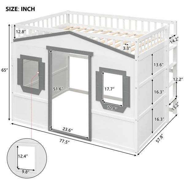 English Elm Full Size Pine Wood Loft Bed with Guardrails for Kids or Teen Bedroom LT000337AAM