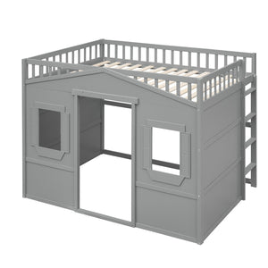 English Elm Full Size Pine Wood Loft Bed with Guard Rails and Ladder for Kids Rooms LT000337AAE