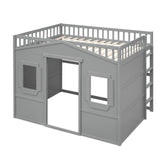 Full Size House Loft Bed with Ladder, Grey