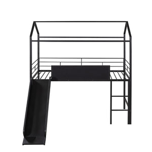 English Elm Metal House Loft Bed Twin Frame with Built-in Slide Writing Board Kids Bedroom MF294384AAB