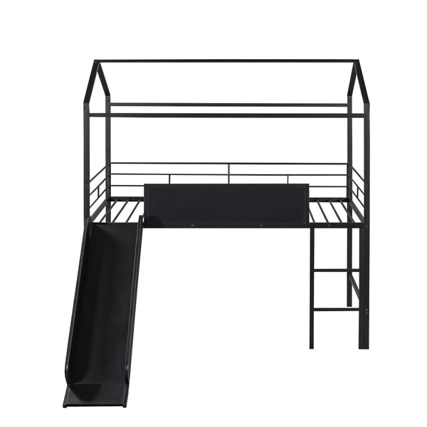 English Elm Metal House Loft Bed Twin Frame with Built-in Slide Writing Board Kids Bedroom MF294384AAB