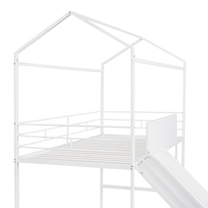 English Elm Metal House Loft Bed Twin Frame with Slide Ladder Writing Board Kids Playroom MF294384AAK