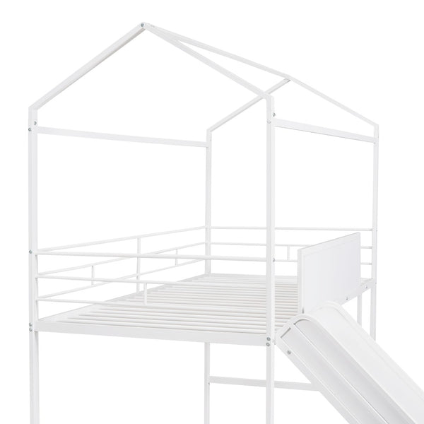 English Elm Metal House Loft Bed Twin Frame with Slide Ladder Writing Board Kids Playroom MF294384AAK