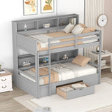 Hearth and Haven Carolee Twin Bunk Bed with Shelves and Drawer, Grey