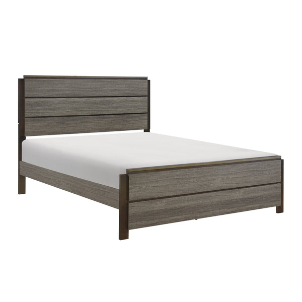 English Elm Contemporary Rustic-Modern Full Bed in Weathered Melamine Finish with Sturdy Wood-Inspired Design and Low Profile Brown Mix 66 L x 35.75 W x 5.5 H B011S00250
