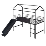 Hearth and Haven Breeze Twin Size House-Shaped Low Loft Bed with 2-Side Writable Board and Slide, Black MF294384AAB