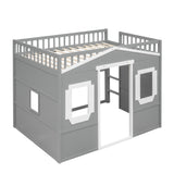 Wilson Full Size House Loft Bed with Ladder and 2 Windows, White and Grey
