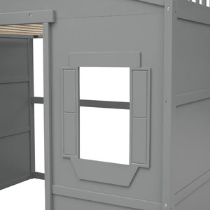 English Elm Full Size Pine Wood Loft Bed with Guard Rails and Ladder for Kids Rooms LT000337AAE