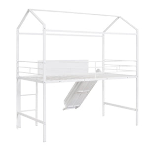 English Elm Metal House Loft Bed Twin Frame with Slide Ladder Writing Board Kids Playroom MF294384AAK