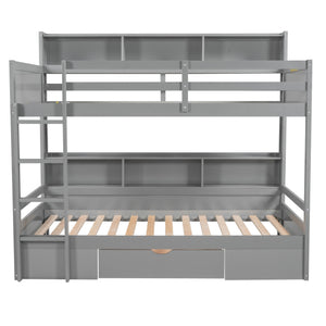 English Elm Twin Twin-Over-Twin Bunk Bed with Built-In Shelves, Full Guardrails, Ladder and Under-Drawer Storage Gray GX000323AAE