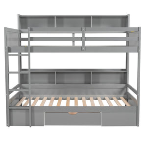 English Elm Twin Over Bunk Bed Pine Wood Frame with Built in Shelving and Storage Drawer Gray GX000323AAE-1