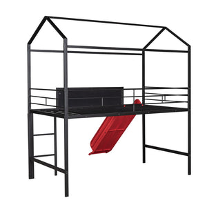 English Elm Metal Cabin Loft Bed for Kids with Built-in Slide Writing Board Playhouse Frame MF294384AAJ