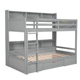 Hearth and Haven Carolee Twin Bunk Bed with Shelves and Drawer, Grey