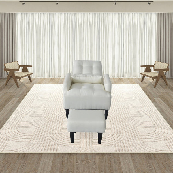 English Elm Redde Modern Cream White Recliner Sofa Chair With Ottoman - Ergonomic Comfort For Stylish Living Rooms W1183S00001-GIGA