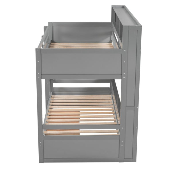 English Elm Twin Over Bunk Bed Pine Wood Frame with Built in Shelving and Storage Drawer Gray GX000323AAE-1