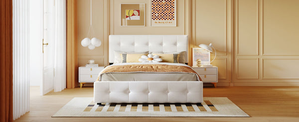 English Elm Upholstered Queen Storage Bed Tufted Linen Headboard Four Drawers No Box Spring LP100114AAK