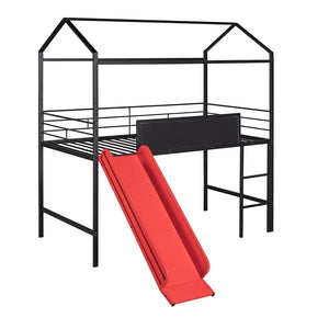 English Elm Metal Cabin Loft Bed for Kids with Built-in Slide Writing Board Playhouse Frame MF294384AAJ