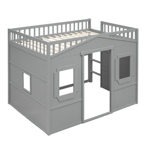 English Elm Full Size Pine Wood Loft Bed with Guard Rails and Ladder for Kids Rooms LT000337AAE