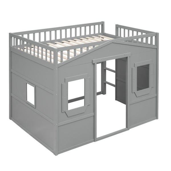 English Elm Full Size Pine Wood Loft Bed with Guard Rails and Ladder for Kids Rooms LT000337AAE