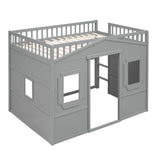 Hearth and Haven Full Size House Loft Bed with Ladder, Grey