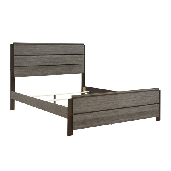 English Elm Contemporary Rustic-Modern Full Bed in Weathered Melamine Finish with Sturdy Wood-Inspired Design and Low Profile Brown Mix 66 L x 35.75 W x 5.5 H B011S00250