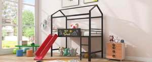 English Elm Metal Cabin Loft Bed for Kids with Built-in Slide Writing Board Playhouse Frame MF294384AAJ