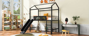 English Elm Metal House Loft Bed Twin Frame with Built-in Slide Writing Board Kids Bedroom MF294384AAB