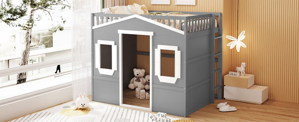 English Elm Full Size Pine Loft Bed with Guard Rails and Ladder for Kids or Teen Rooms LT000337AAN