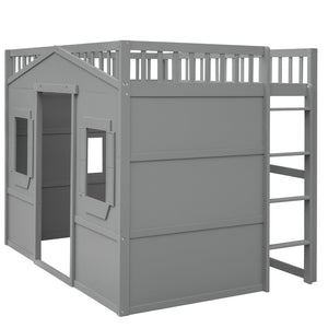 English Elm Full Size Pine Wood Loft Bed with Guard Rails and Ladder for Kids Rooms LT000337AAE