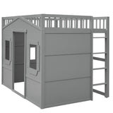 Hearth and Haven Full Size House Loft Bed with Ladder, Grey LT000337AAE