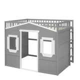 Hearth and Haven Wilson Full Size House Loft Bed with Ladder and 2 Windows, White and Grey LT000337AAN