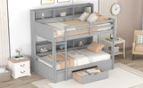 Hearth and Haven Carolee Twin Bunk Bed with Shelves and Drawer, Grey