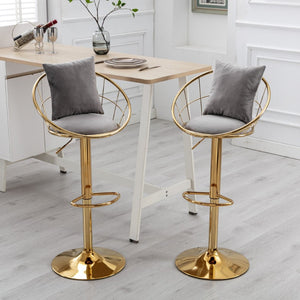 English Elm Grey Velvet Swivel Barstools with Gold Frame Lattice Back Glam Seating Set of 2 W117065088