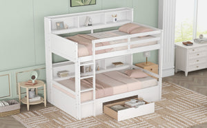 English Elm Twin Over Bunk Bed Pine Wood Frame with Built in Shelving and Storage Drawer White GX000323AAK-1