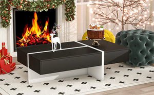 English Elm On-trend Gloss Rectangular Coffee Table with Drawer Black White Living Room WF292142AAB
