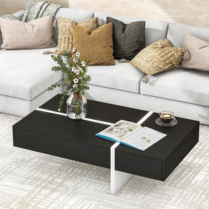 English Elm On-trend Gloss Rectangular Coffee Table with Drawer Black White Living Room WF292142AAB